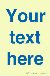 Custom blank information sign. Blue text, plain background